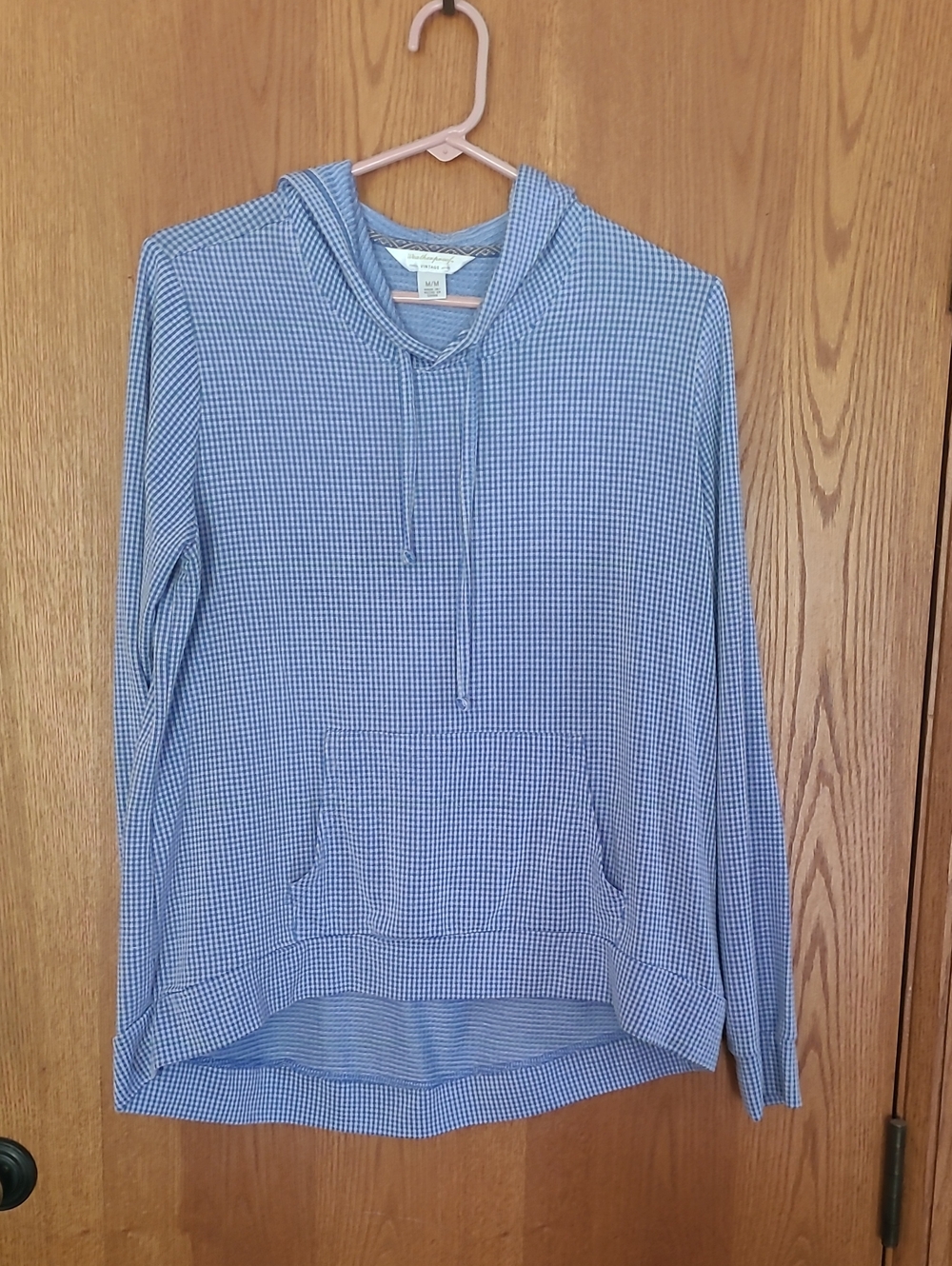 Sanctuary Light Blue Gingham Hooded Long Sleeve Pullover